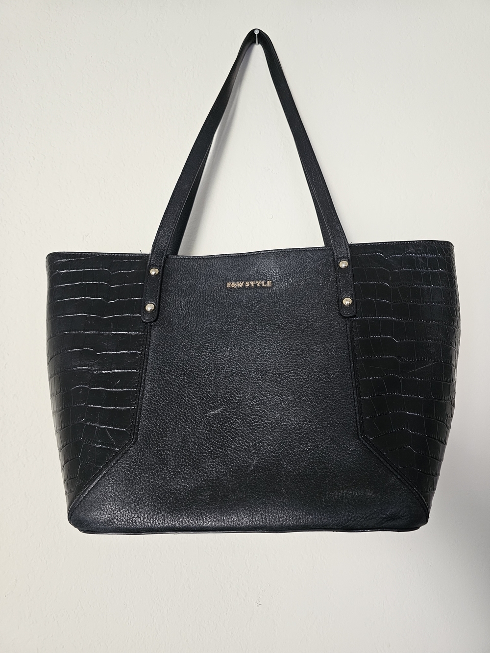 F&W Style Black Leather Tote Bag